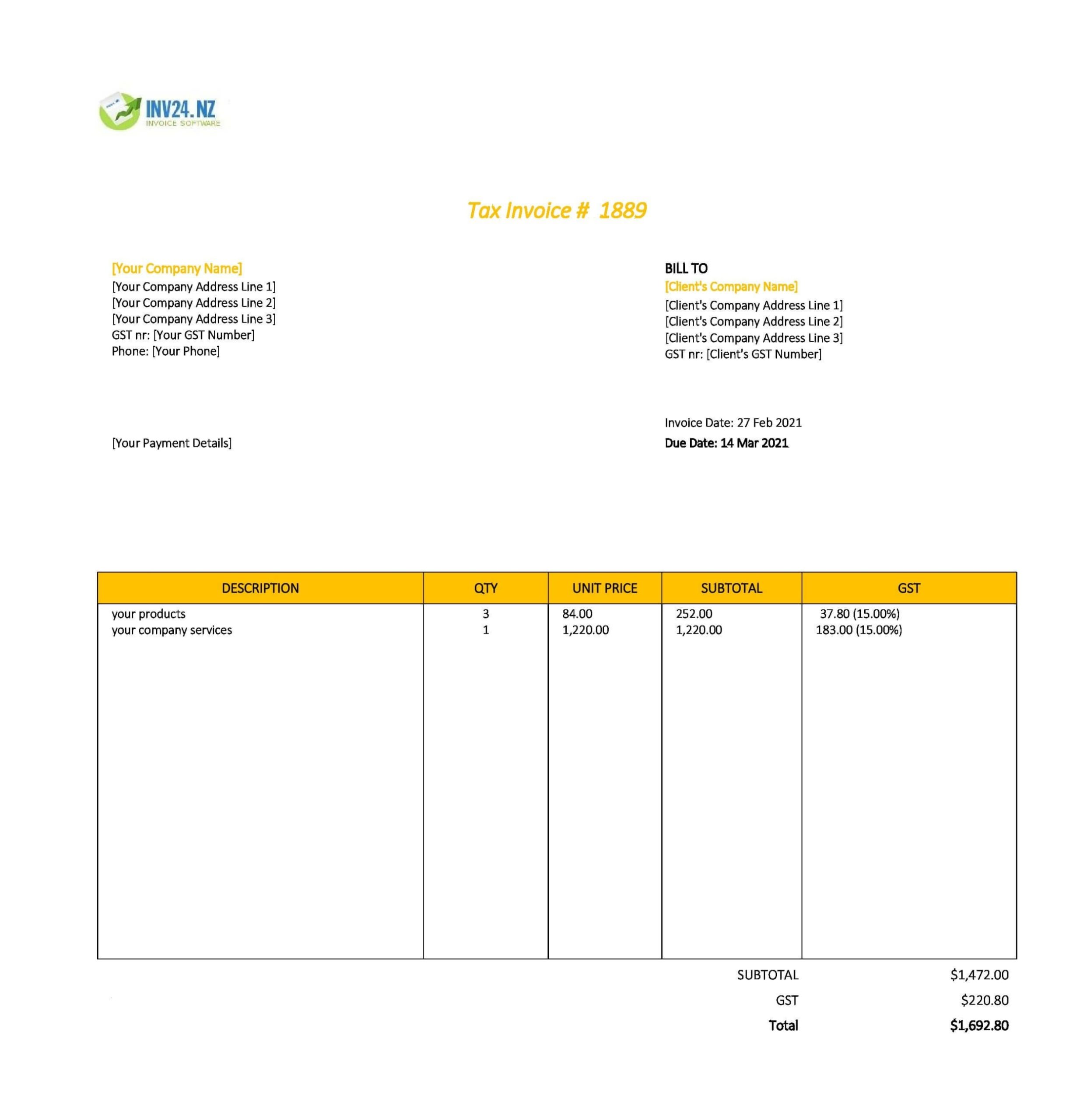1 New Zealand Invoice Template Free Download - Invoice Template Nz Invoice Example Intended For Invoice Template New Zealand