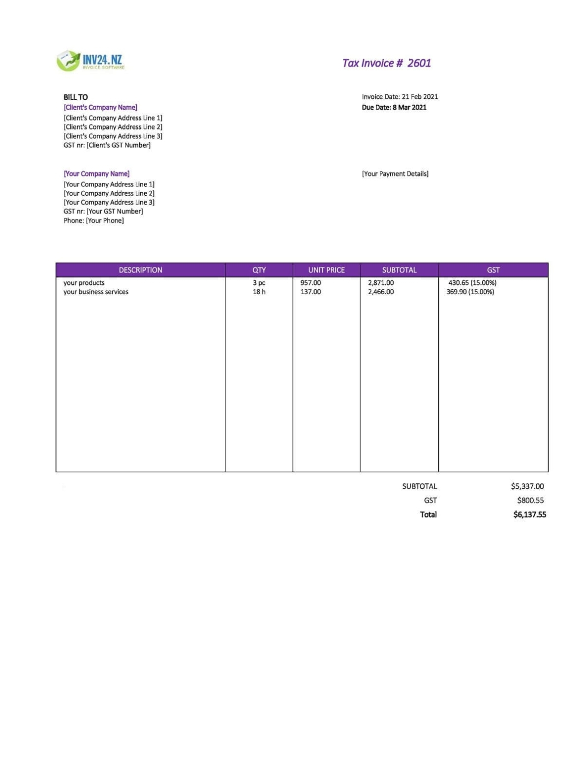 1 New Zealand Invoice Template Free Download – Invoice Template Nz Invoice Example Within Invoice Template New Zealand