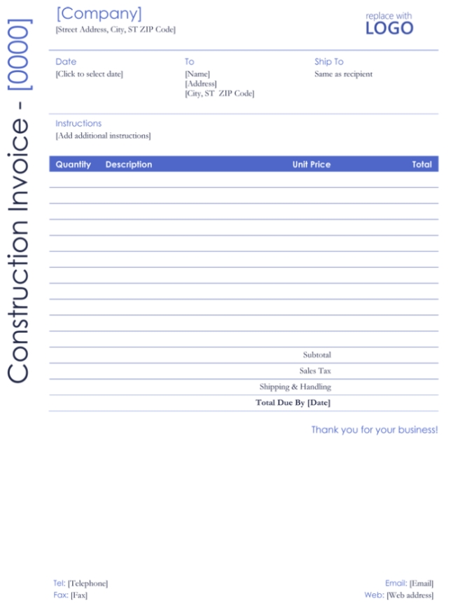 10+ Free Construction Invoice Templates (Excel | Word) Regarding Contract Labor Invoice Template