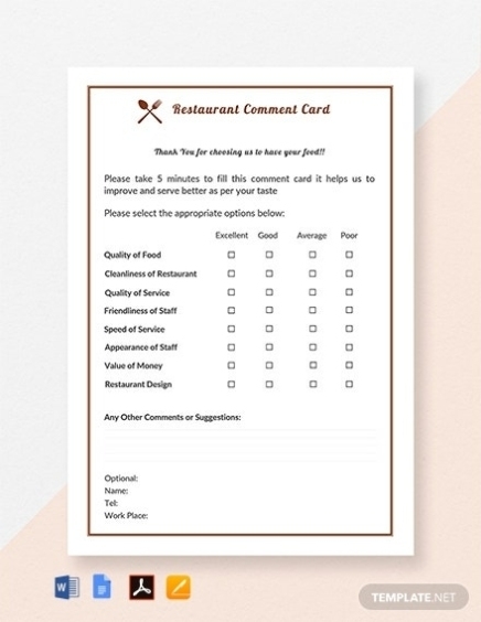 10+ Restaurant Comment Card Templates – Psd, Ms Word, Illustrator, Indesign, Publisher, Apple Within Comment Cards Template