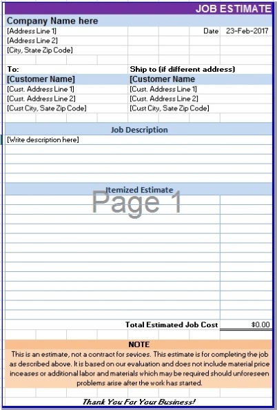 13 Free Sample Job Estimate Form - Printable Samples Throughout Work Estimate Template Word