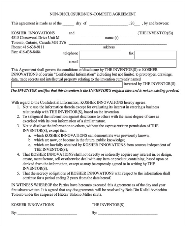 16+ Non Disclosure Non Compete Agreement Templates - Free Sample, Example, Format | Free In Business Templates Noncompete Agreement