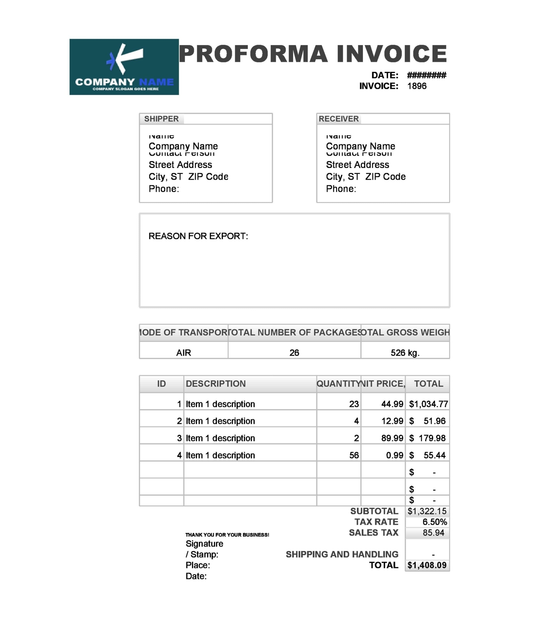 30 Free Proforma Invoice Templates [Excel, Word, Pdf] - Templatearchive intended for Free Proforma Invoice Template Word