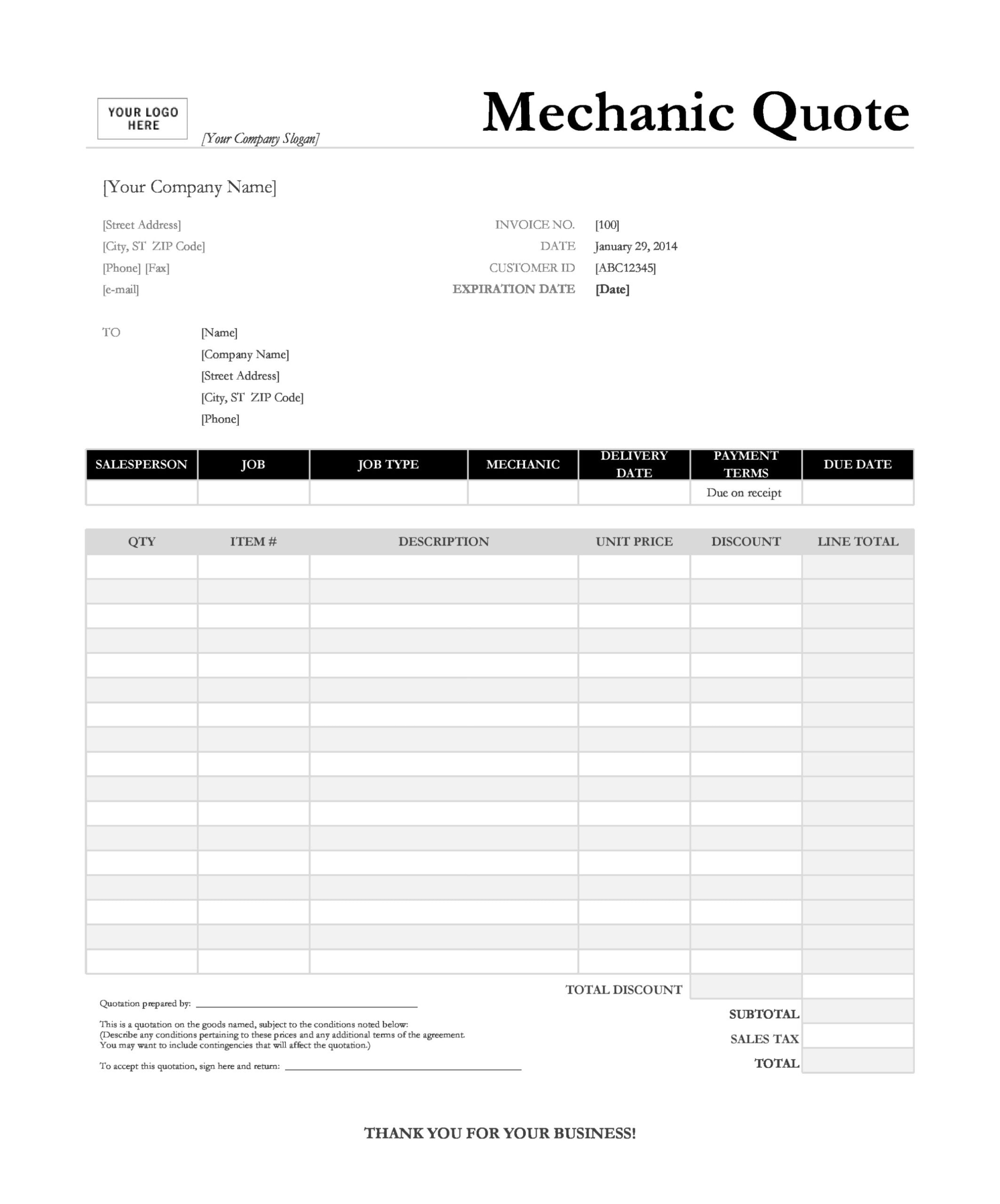 30 Real & Fake Auto Repair Invoices [Free] - Templatearchive Regarding Mechanic Shop Invoice Templates
