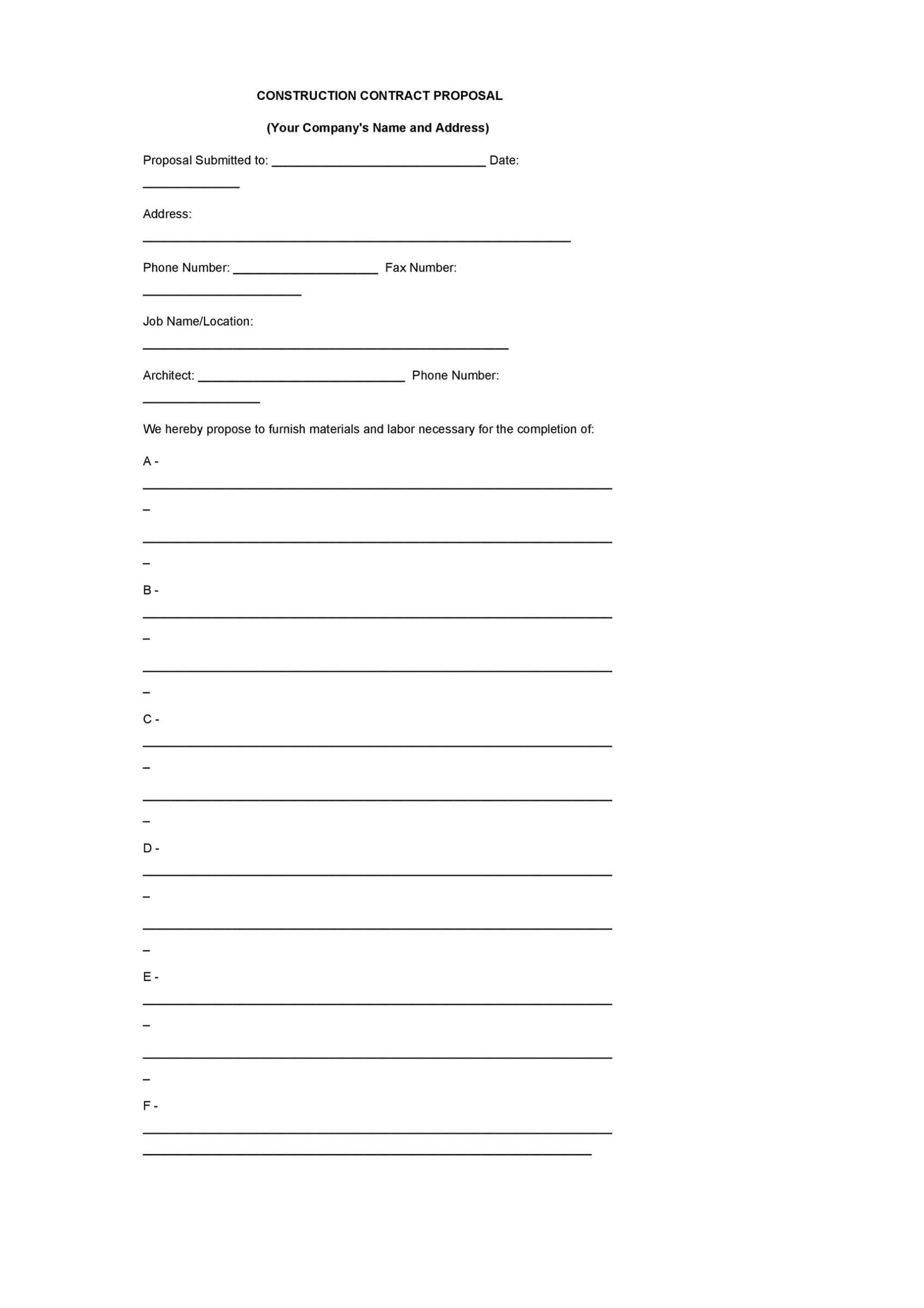 31 Construction Proposal Template & Construction Bid Forms Within Free Construction Proposal Template Word