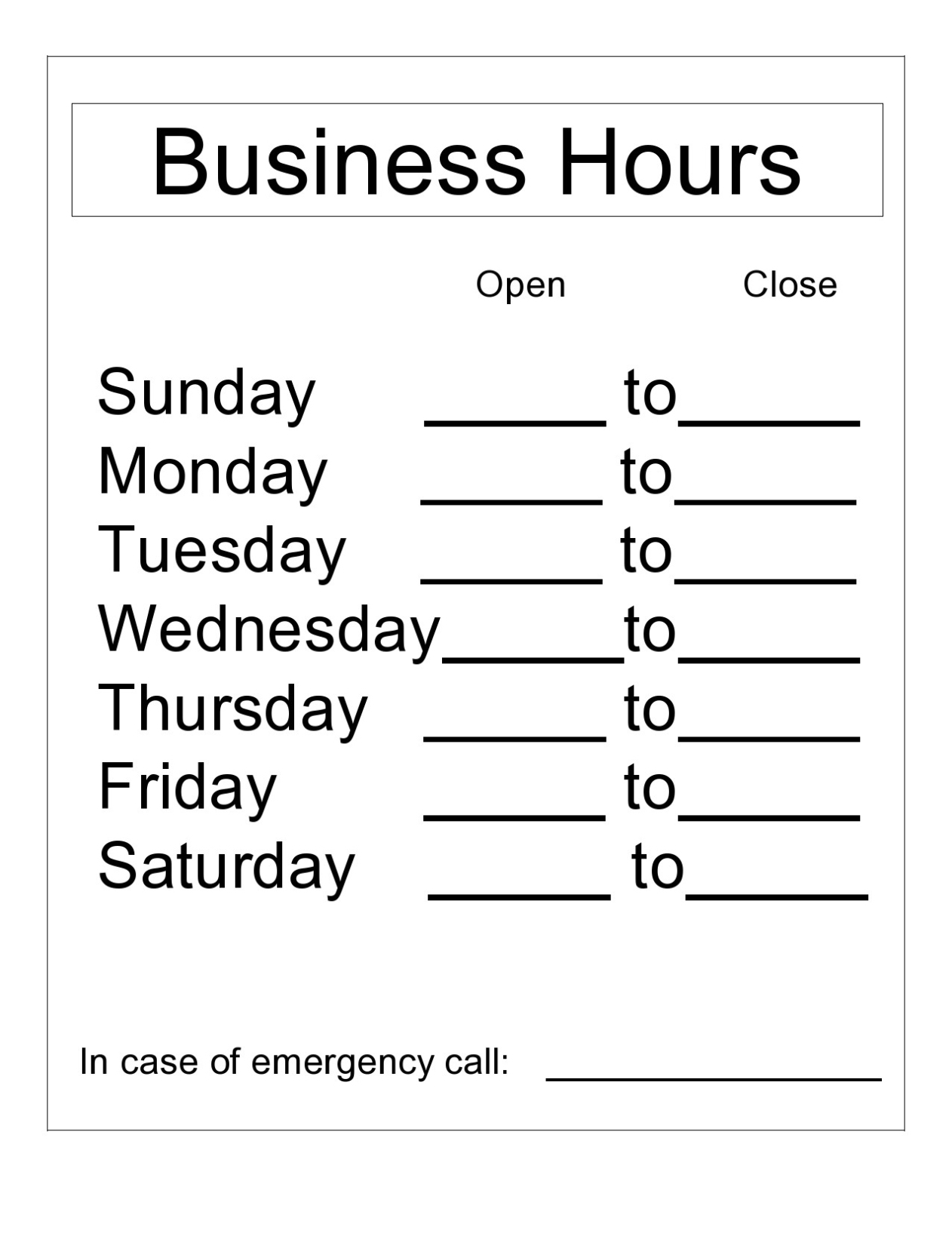 40 Printable Business Hours Templates (Word &amp; Pdf) within Business Hours Template Word