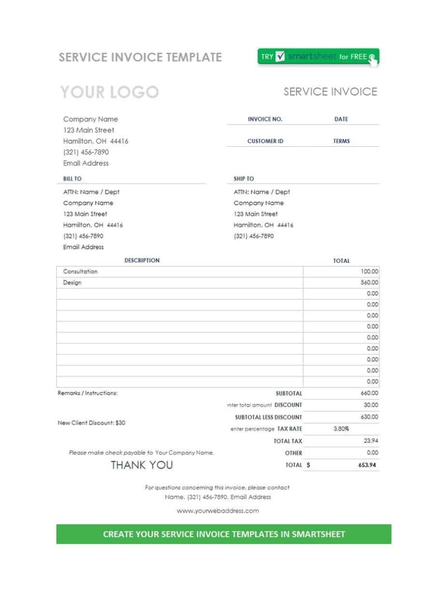 5+ Free Service Invoice Templates - Word Excel Templates For Image Of Invoice Template