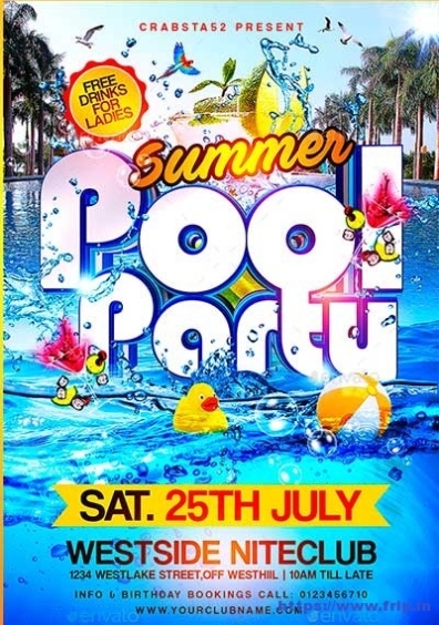 50 Best Summer Pool Party Flyer Print Templates 2020 | Frip.in In Free Pool Party Flyer Templates