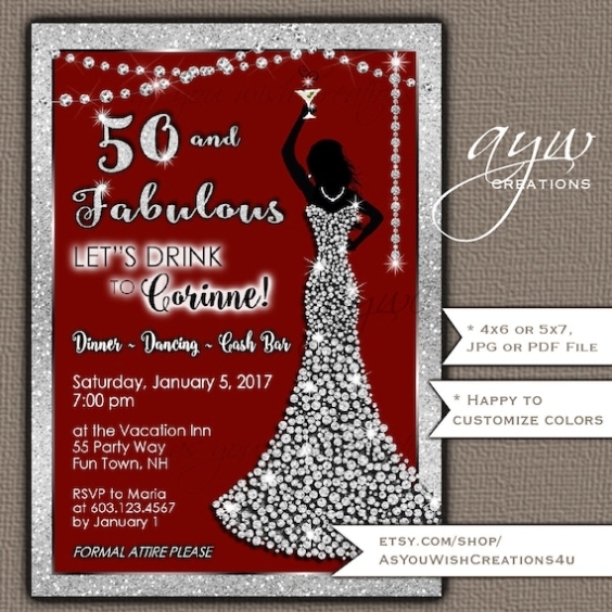 50Th Birthday Party Invitations Woman Bling Dress Fifty With 50Th Birthday Flyer Template Free