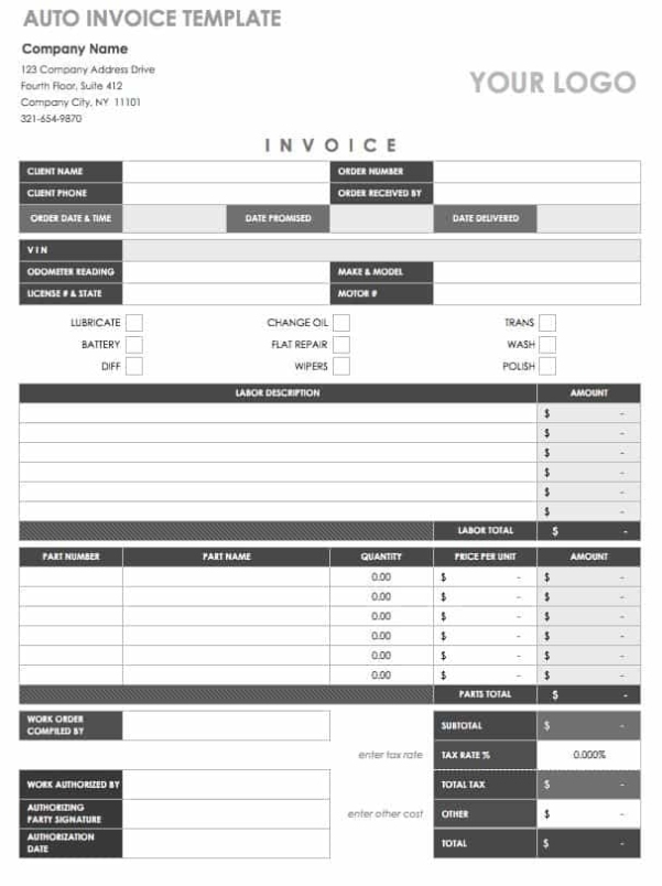 55 Free Invoice Templates | Smartsheet Inside Free Auto Repair Invoice Template Excel