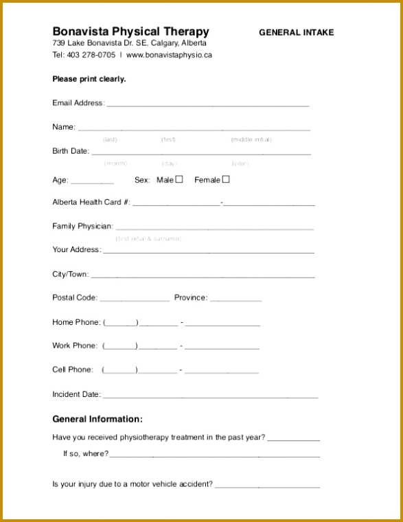 6 Physical Therapy Intake Form Template | Fabtemplatez with regard to Physical Therapy Invoice Template