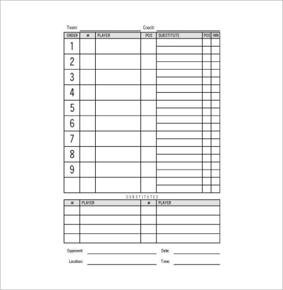 9+ Baseball Line Up Card Templates - Doc, Pdf, Psd, Eps intended for Baseball Card Size Template