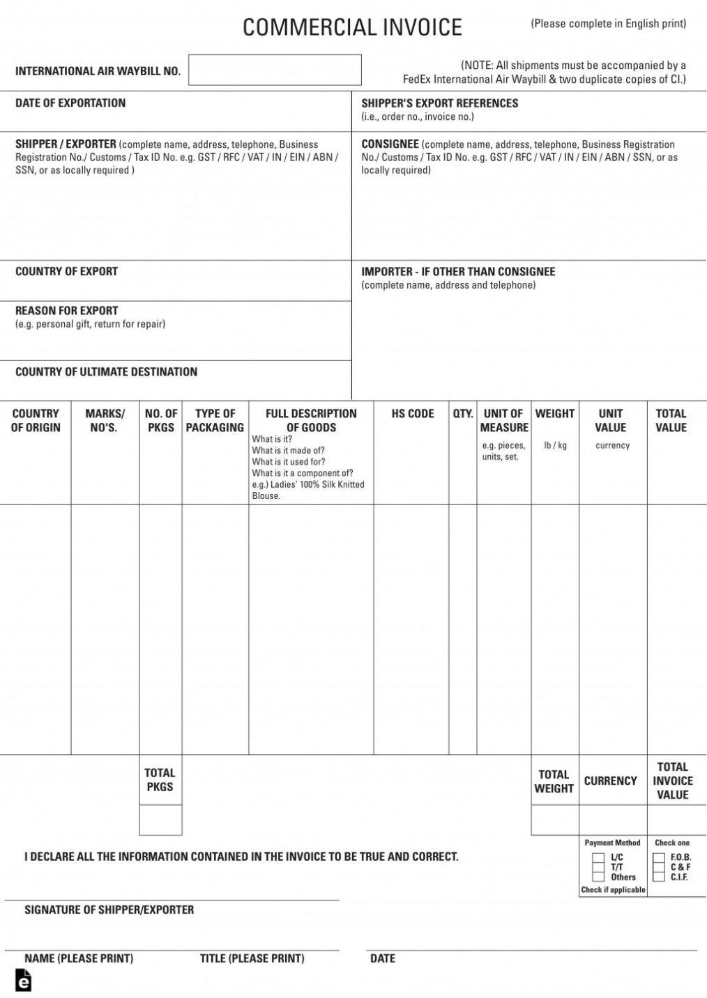 Addictionary For Commercial Invoice Template Word Doc