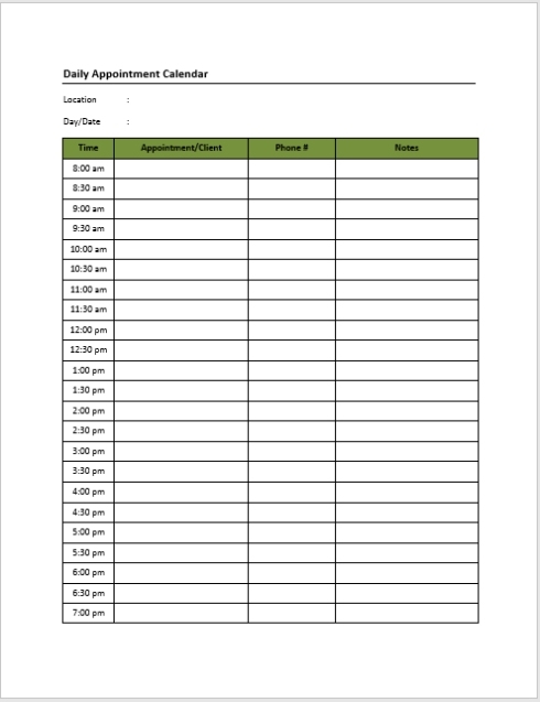 Appointment Book Template – Printable Schedule Template In Appointment Sheet Template Word