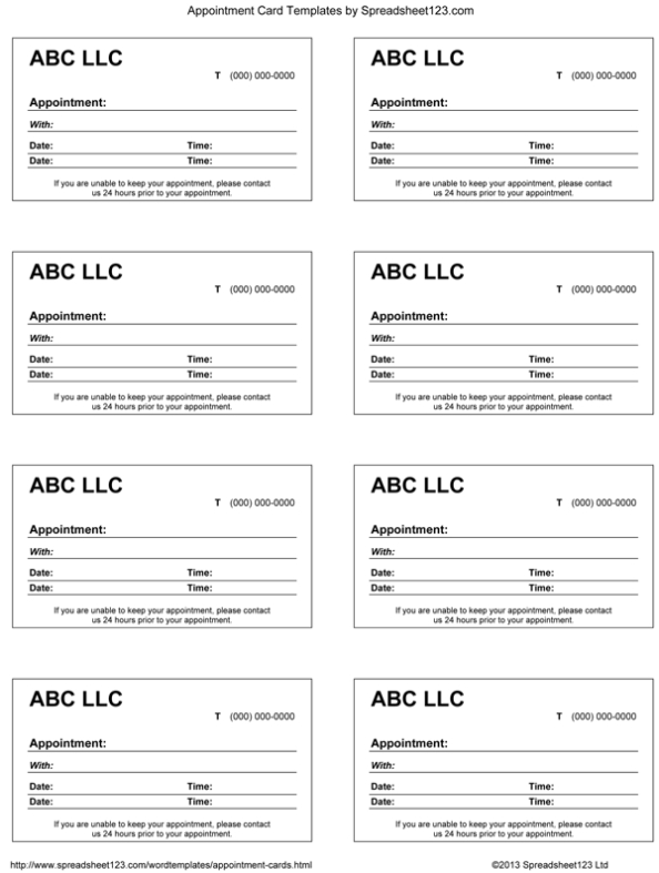 Appointment Card Template For Word Within Appointment Sheet Template Word