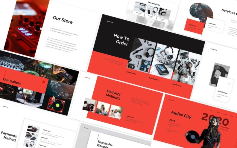 Audio Store Red Powerpoint Template #191326 - Templatemonster In Where Are Powerpoint Templates Stored