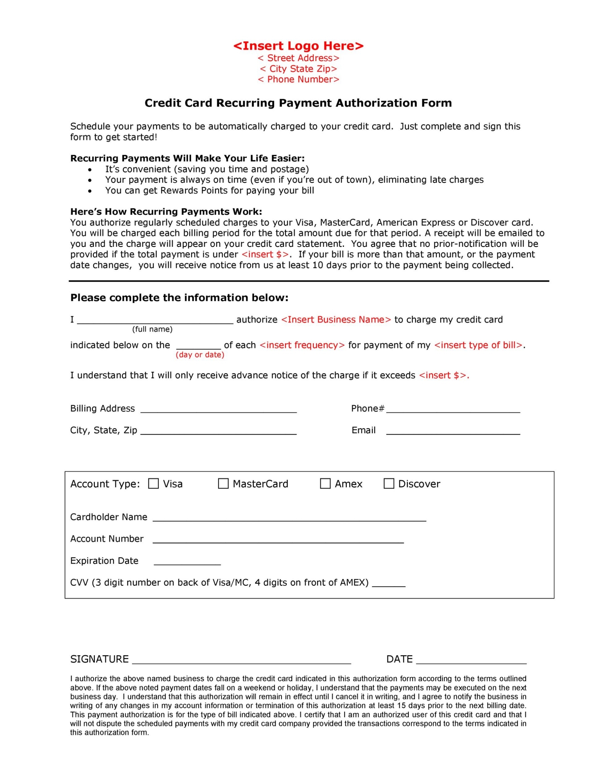 Authorize Credit Card Processing / Accept Payments From Your Clients Regarding Order Form With Credit Card Template