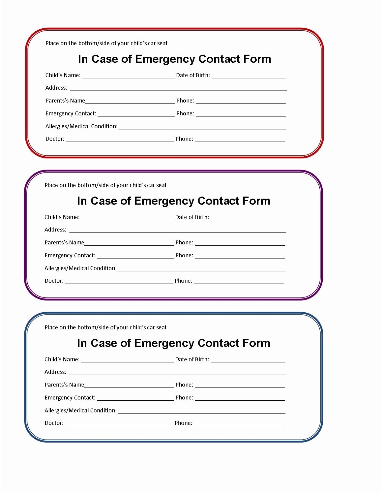 Babysitter Emergency Contact Template Fill Online Printable For Customer Information Card Template