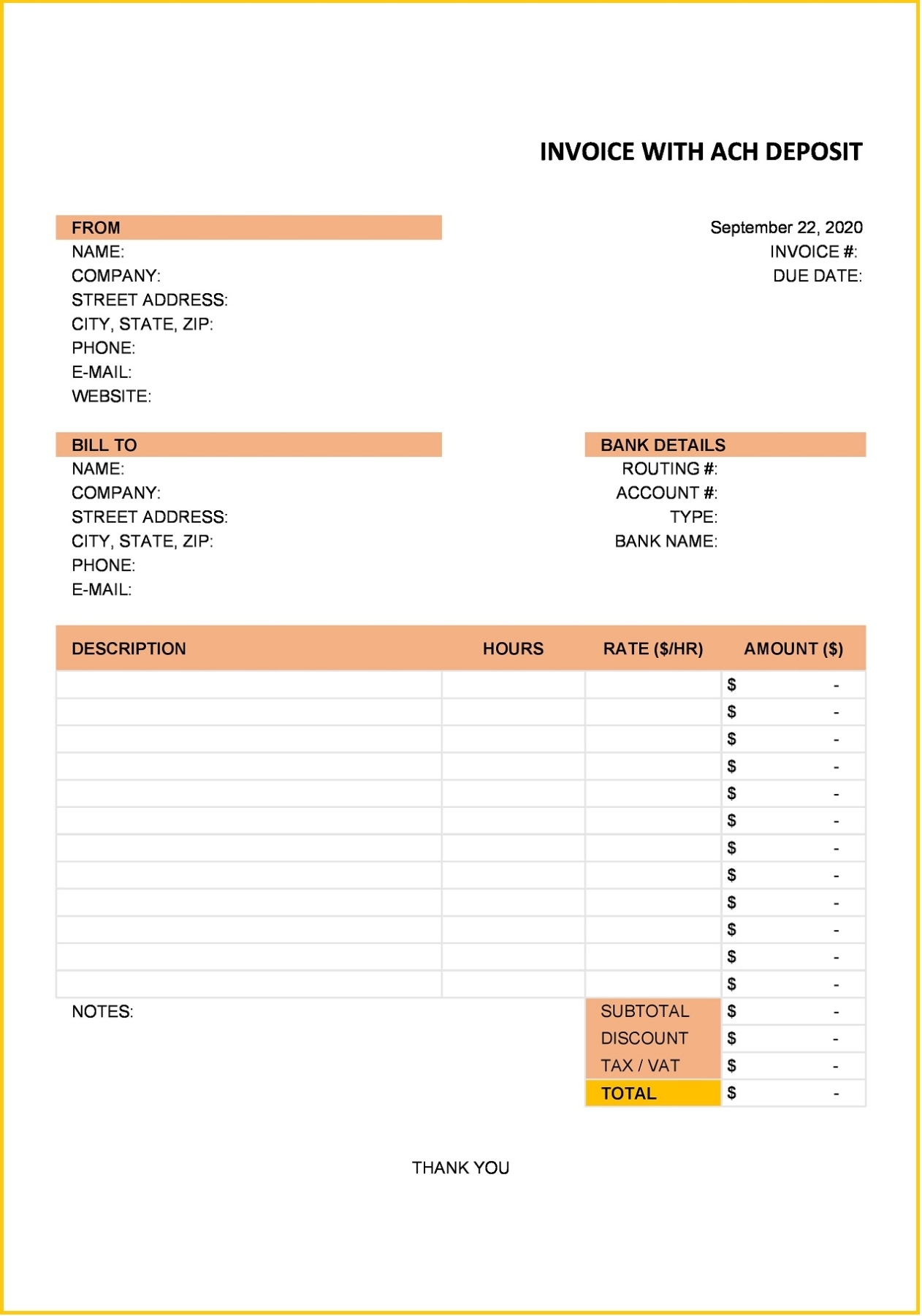 Bank Details Invoice Template Sample (Ach) | Geneevarojr within Invoice Checklist Template