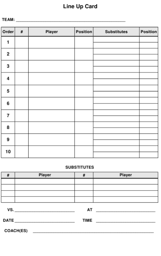 Baseball Line Up Card Template Download Printable Pdf | Templateroller Inside Free Baseball Lineup Card Template