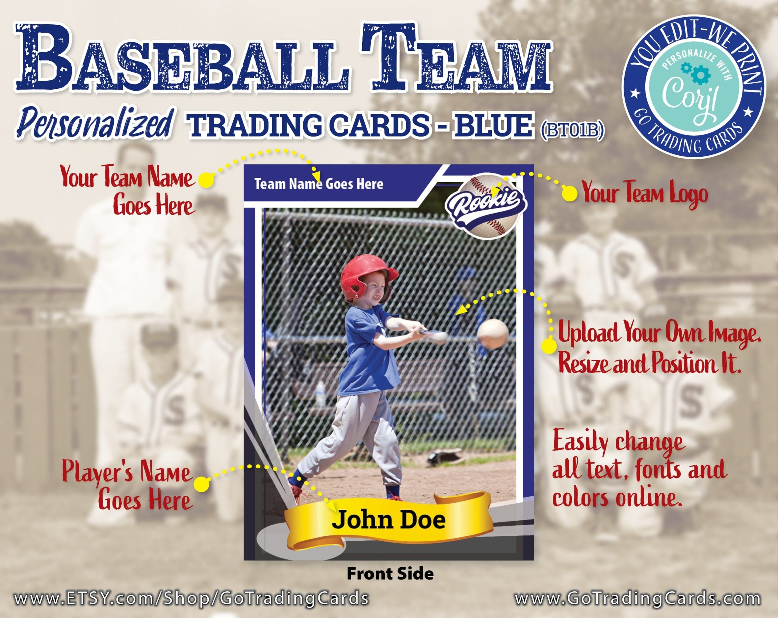 Baseball Team Custom Baseball Trading Card Template Print & | Etsy In Custom Baseball Cards Template