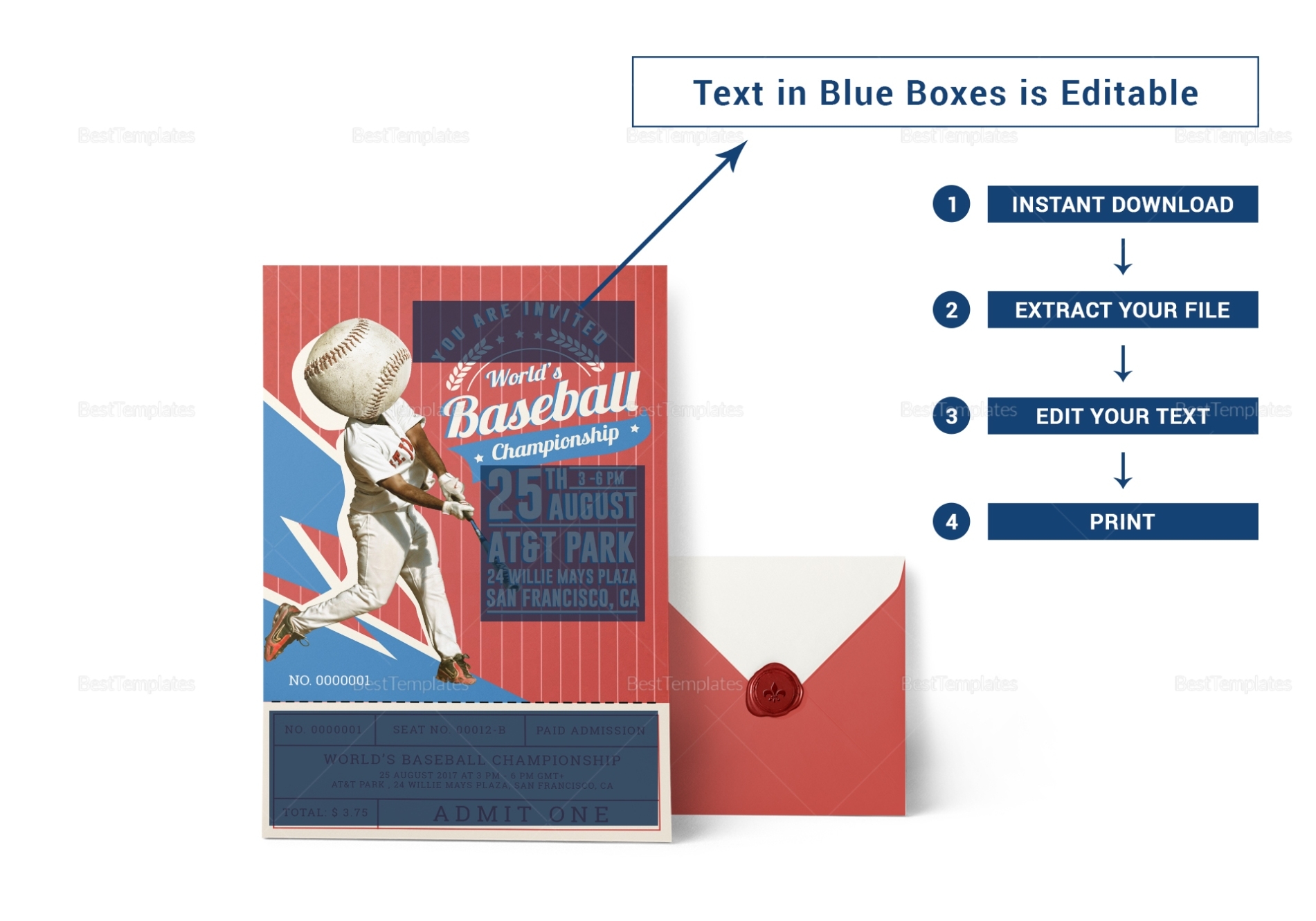 Baseball Ticket Invitation Card Design Template In Psd, Word, Publisher, Illustrator, Indesign With Regard To Baseball Card Template Word