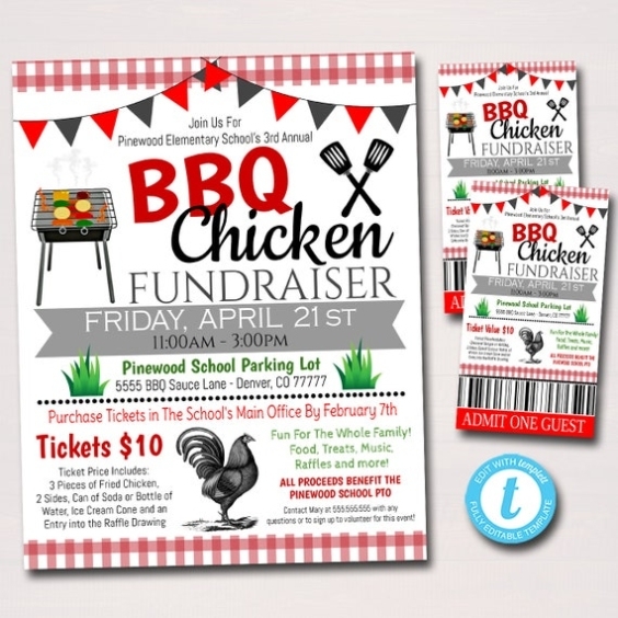 Bbq Chicken Fundraiser, Picnic Party Flyer Ticket Set, Grill Out Party Printable, School Pta Pto Within Bbq Fundraiser Flyer Template