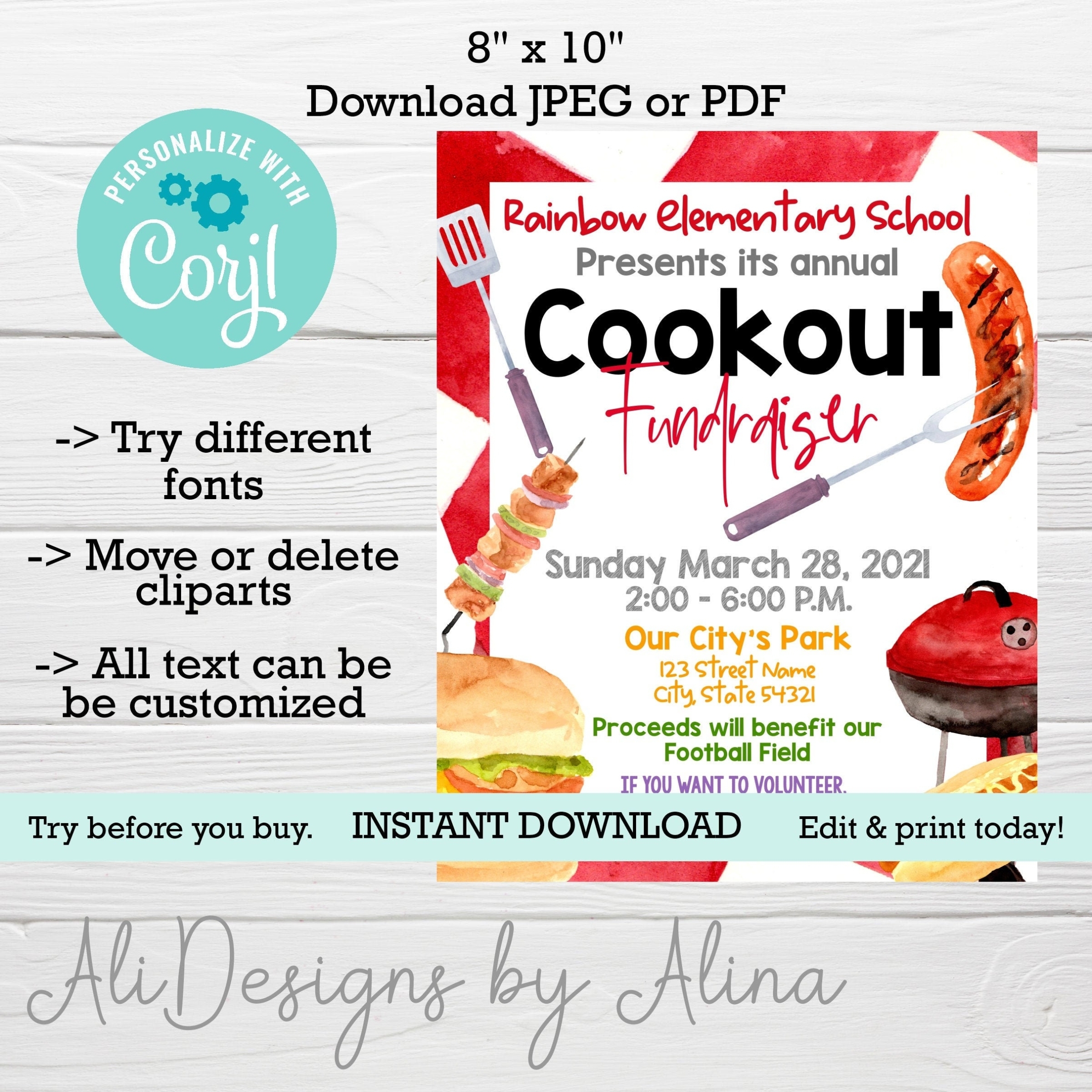 Bbq Fundraiser Flyer Editable Cookout Flyer Printable Take | Etsy Within Bbq Fundraiser Flyer Template