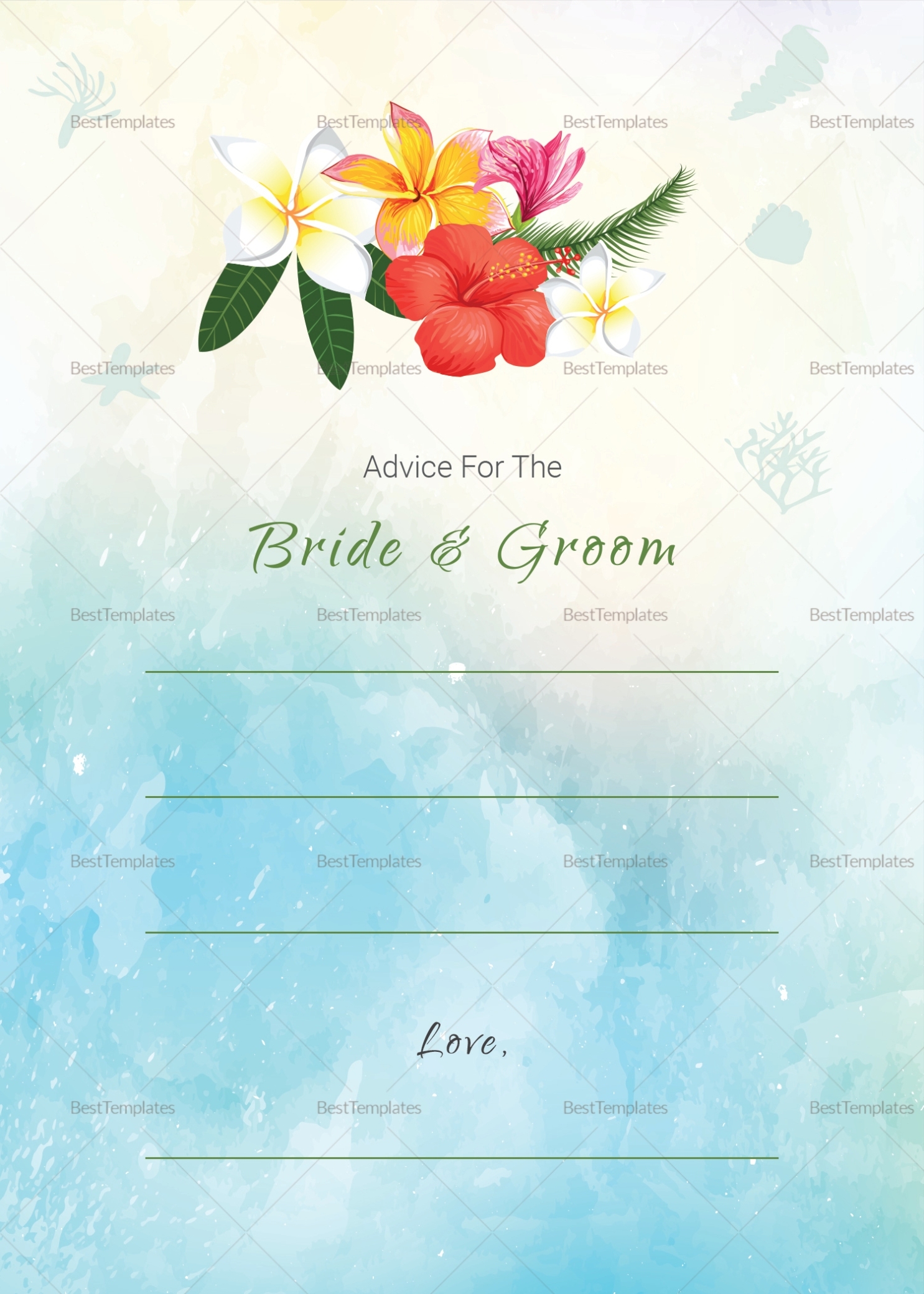 Beach Wedding Advice Card Template In Psd, Word, Publisher, Illustrator, Indesign With Regard To Marriage Advice Cards Templates