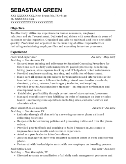 Best Front End Supervisor Resumes | Resumehelp With Regard To Ross School Of Business Resume Template