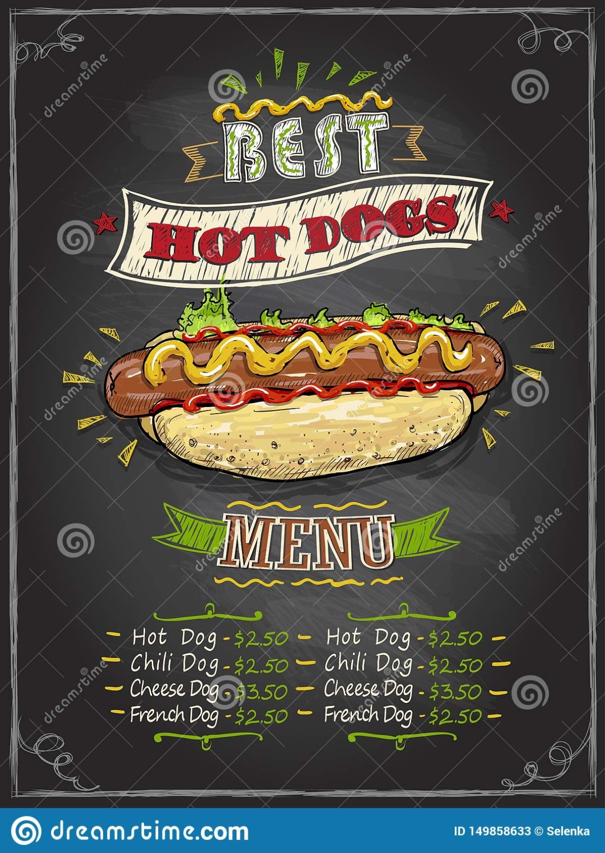 Best Hot Dogs Here Chalkboard Menu Stock Vector – Illustration Of Mustard, Copy: 149858633 Pertaining To Hot Dog Flyer Template