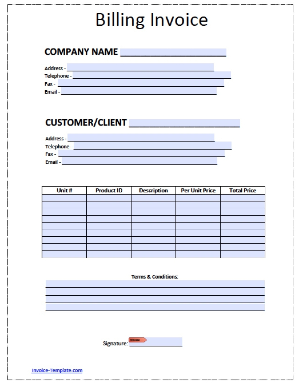 Billing Invoice Template « Download Free Blank Invoice Templates | Pdf Throughout Free Printable Invoice Template Microsoft Word