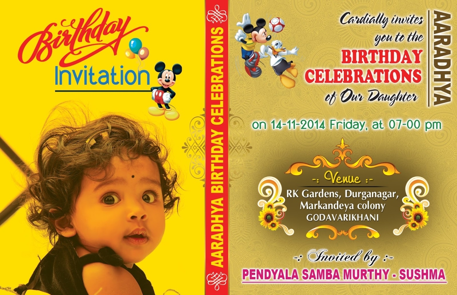 Birthday Invitation Card & Cover Design Psd Template Free | Naveengfx Intended For First Birthday Invitation Card Template