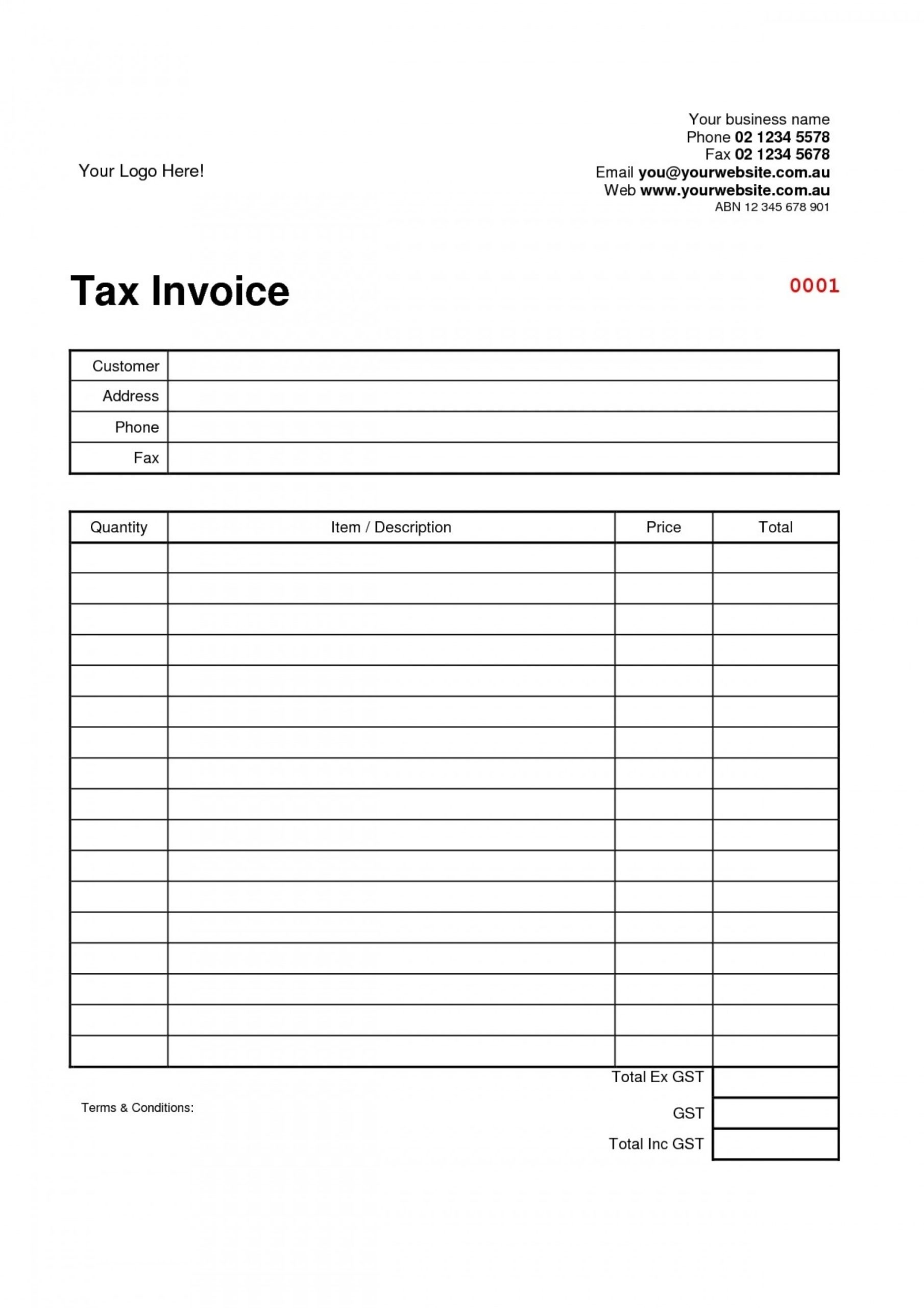 Blank Tax Invoice Template Australia * Invoice Template Ideas Inside Free Printable Invoice Template Microsoft Word