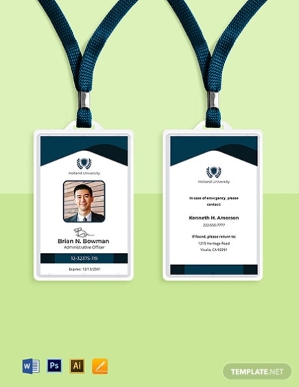 Blank University Id Card Template - Illustrator, Word, Apple Pages, Psd Intended For Id Card Template Ai