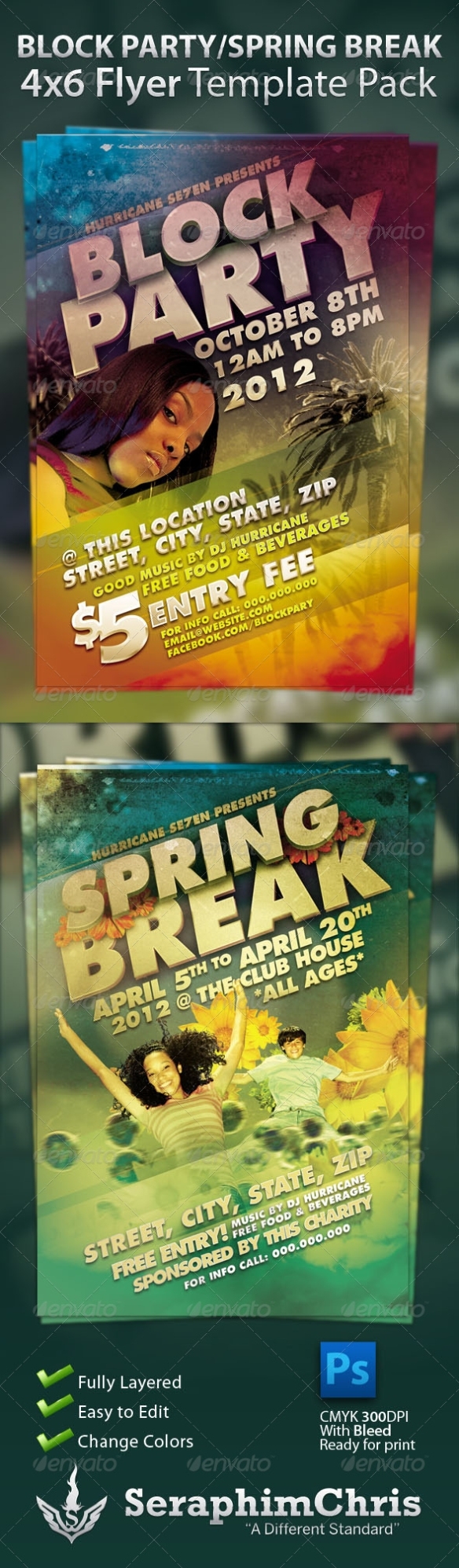 Block Party And Spring Break Flyer Template Pack By Seraphimchris | Graphicriver With Block Party Flyer Template Free
