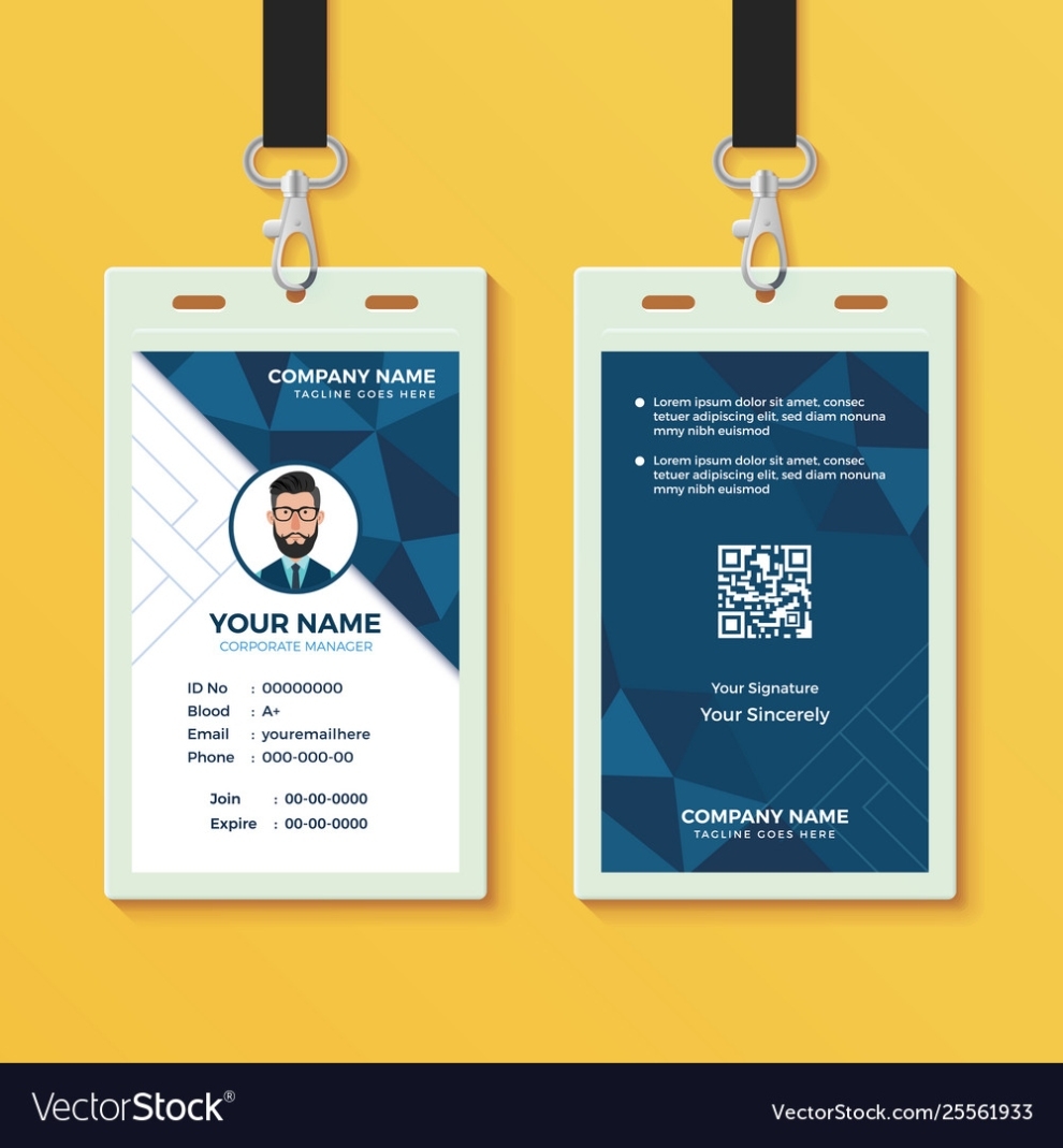 Blue Geometric Id Card Design Template Royalty Free Vector Pertaining To Sample Of Id Card Template