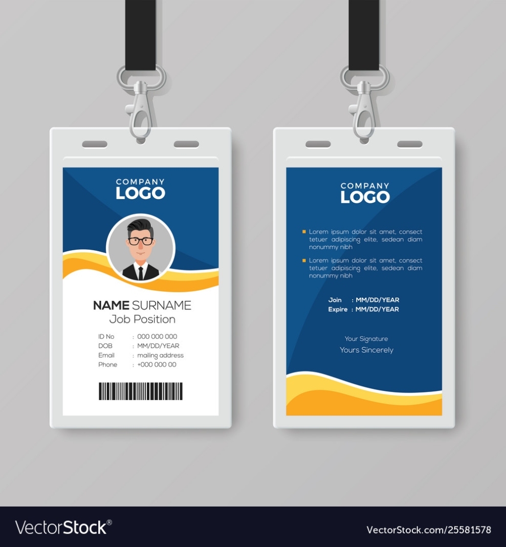 Blue Id Card Template With Yellow Details Vector Image Intended For Personal Identification Card Template