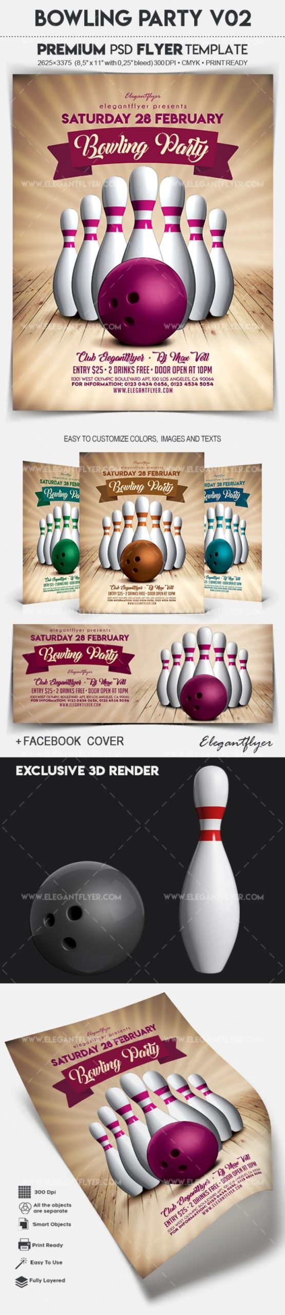 Bowling Party V02 - Flyer Psd Template | By Elegantflyer Throughout Bowling Party Flyer Template