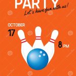 Bright Retro Bowling Party Poster With White Pins And Blue Gradient Ball. Flyer Template For for Bowling Party Flyer Template