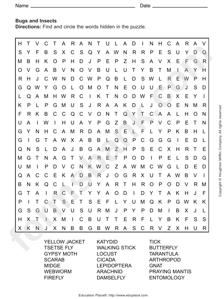 Bugs And Insects Word Search Puzzle Template Printable Pdf Download Within Word Sleuth Template