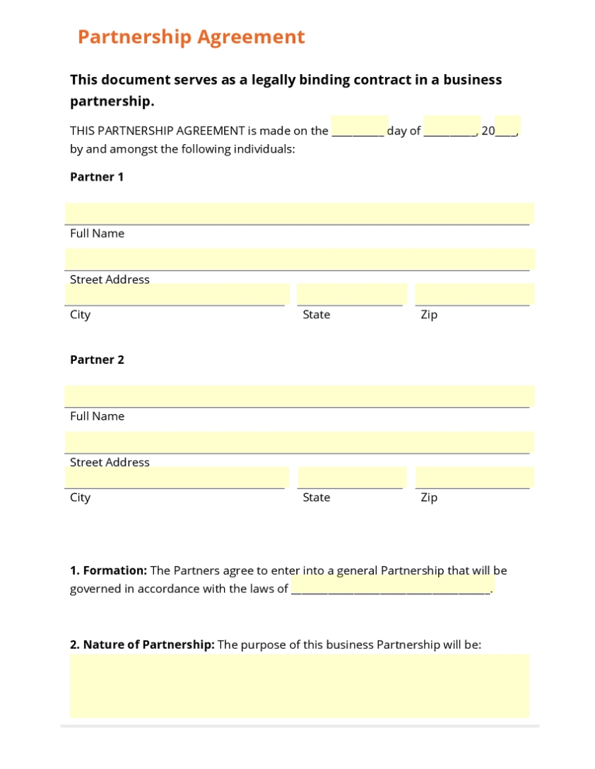 Business Form Template Gallery Pertaining To Business Partnership Contract Template Free