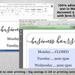 Business Hours Sign, Printable Template, Hours Of Operation - Holiday, Office, Store, Open Hours with Hours Of Operation Template Microsoft Word