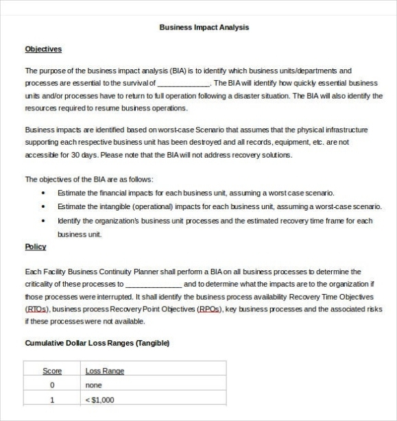 Business Impact Analysis Template – 9+ Free Word, Pdf Format Download! | Free & Premium Templates With It Business Impact Analysis Template