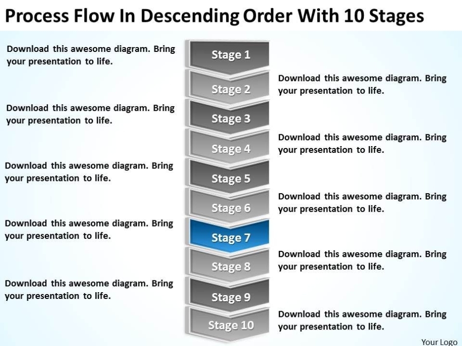 Business Intelligence Diagram Process Flow Descending Order With 10 Stages Powerpoint Templates For Business Intelligence Plan Template