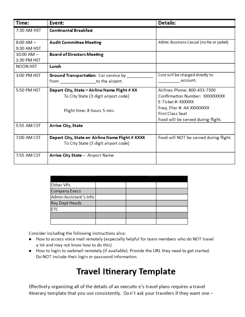 Business Travel Itinerary | Templates At Allbusinesstemplates In Business Travel Itinerary Template Word