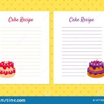 Cake Recipe Cookbook Design Templates, Card With Lines For Recipe Placement Vector Illustration with Recipe Card Design Template