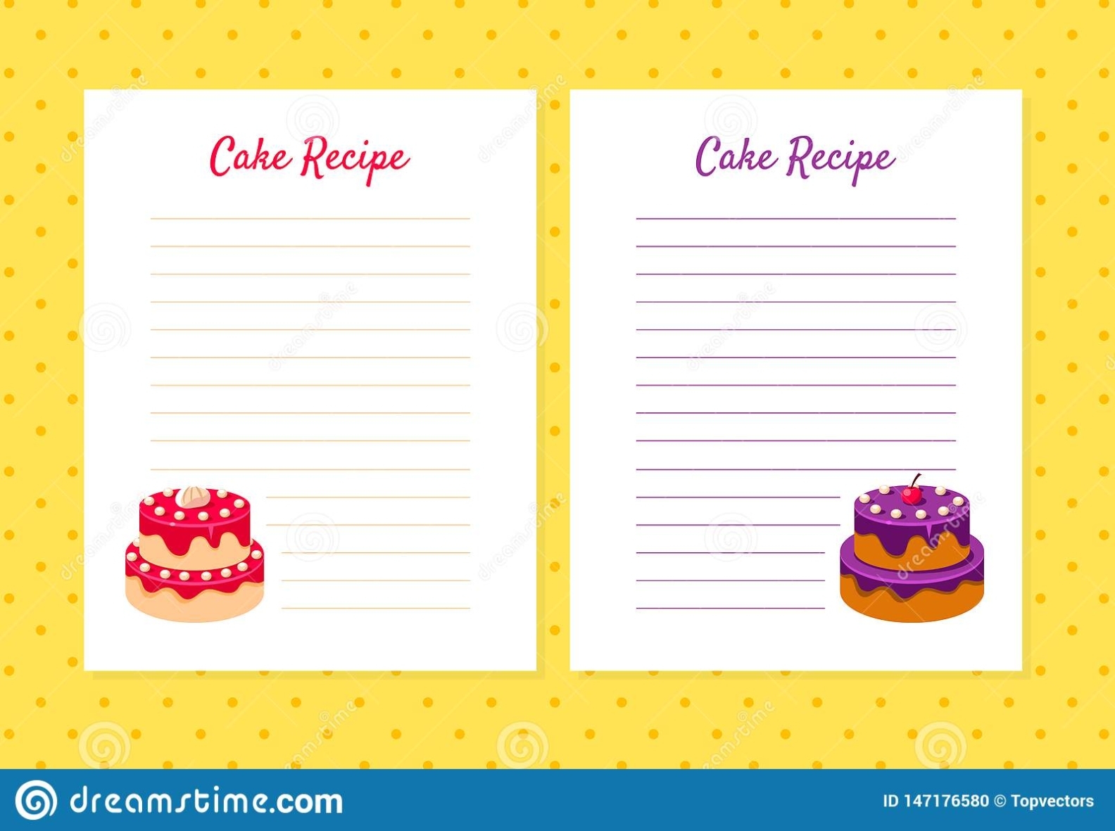Cake Recipe Cookbook Design Templates, Card With Lines For Recipe Placement Vector Illustration with Recipe Card Design Template