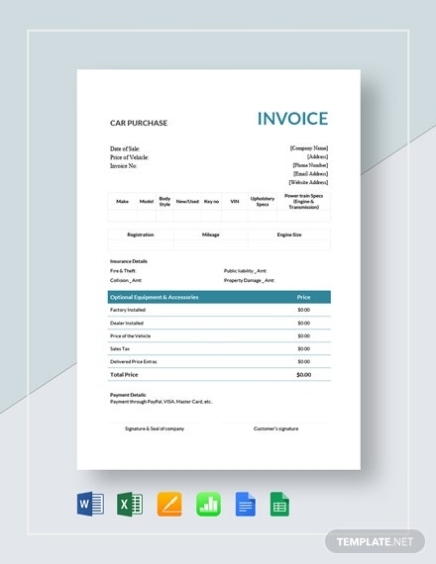 Car Invoice Template - 23+ Free Word, Excel, Pdf Format Download | Free Intended For Car Sales Invoice Template Free Download