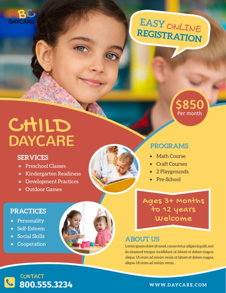 Child Daycare About Us Flyer Template | Mycreativeshop With Regard To Kindergarten Flyer Template